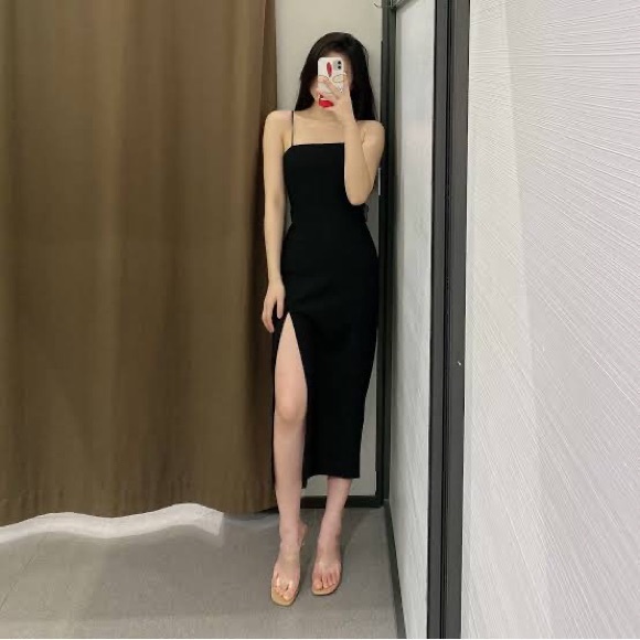 Zara Black Tube Midi Dress with Slit - Picture 5 of 8